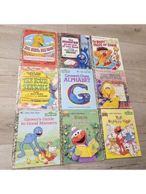 Mix 9 Vtg SESAME STREET Little Golden Books Big Bird Elmo Christmas Grover